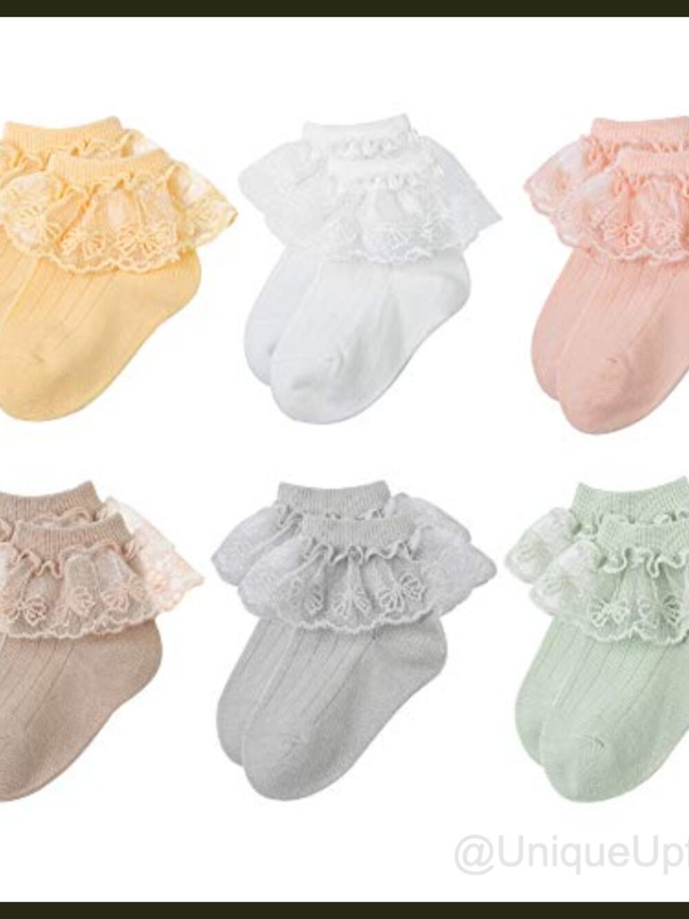 Baby Girls Ruffle Lace Frilly Knit Cotton Socks 6 Pairs